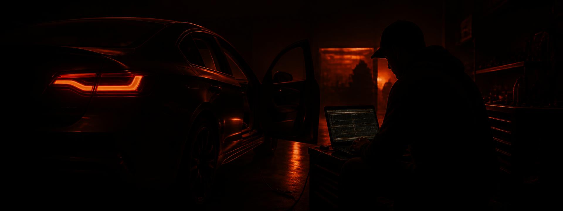 Tuner am Laptop in der Werkstatt
