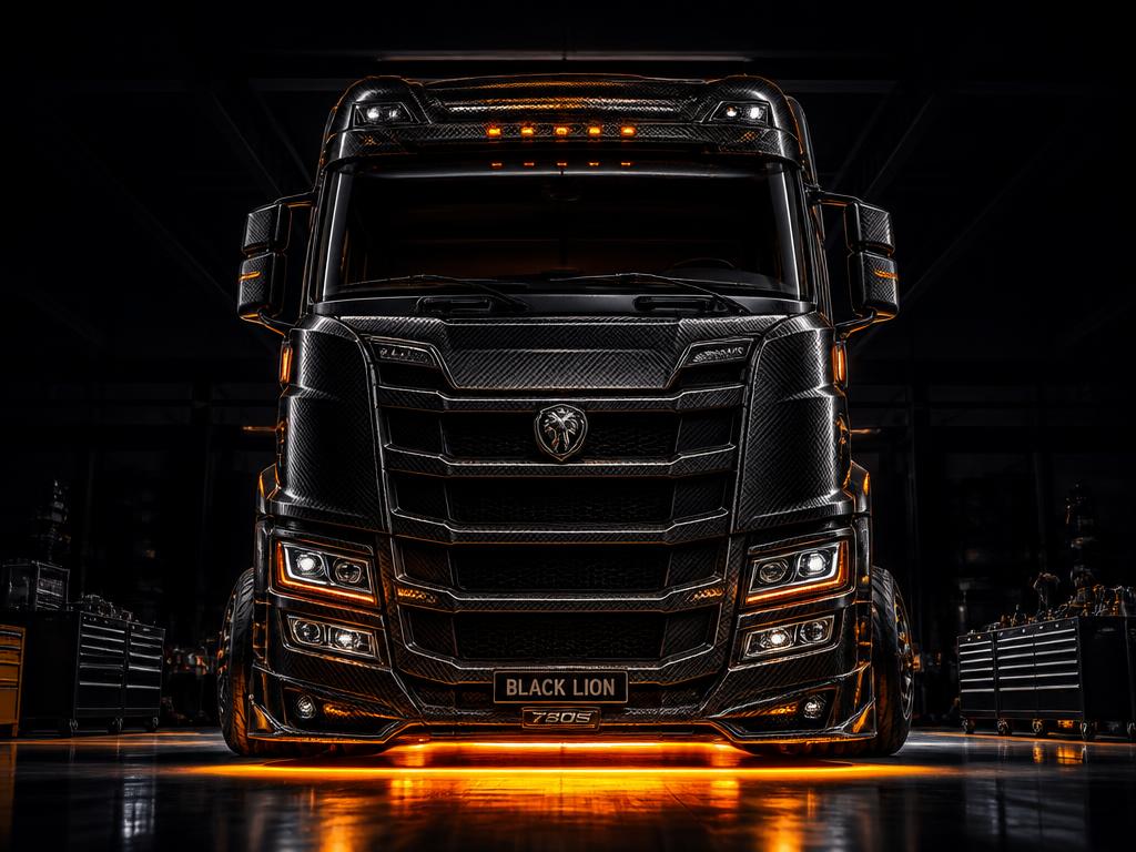 LKW-Zugmaschine in einer dunklen Werkstatthalle